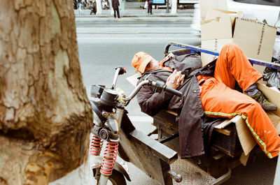 View of motorcycle on street in city