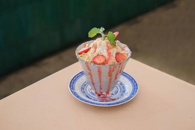 Close-up of ice cream on table