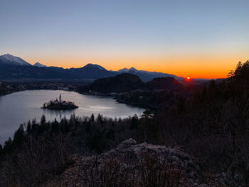 Scenic view of lake against sky during sunrise