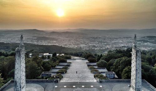 Scenic view of mountains against sky during sunset