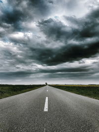 Empty country road against cloudy sky