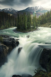 Scenic view of sunwapta waterfalls at jasper alberta canada