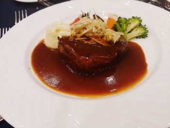 High angle view of meal served in plate