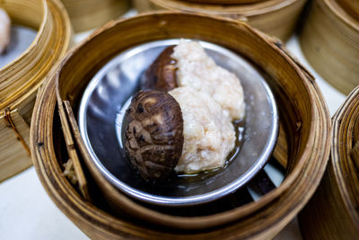 High angle view of bread in container on table