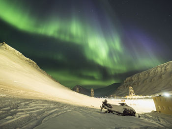 Scenic view of snowy landscape against sky at night