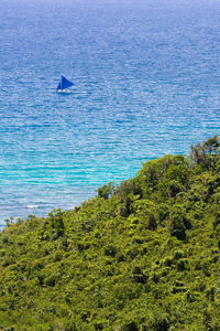 Scenic view of lake against blue sky