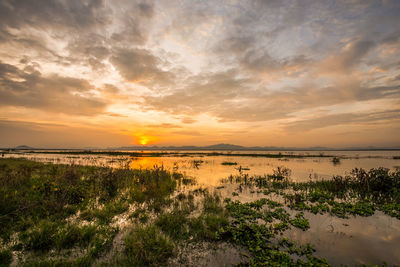 Scenic view of sea against sky during sunset