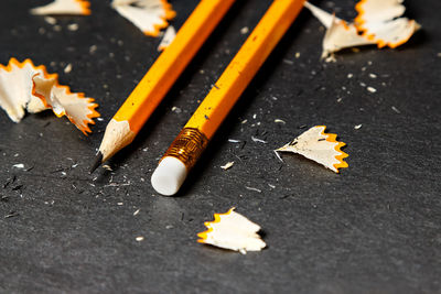 High angle view of pencil on table