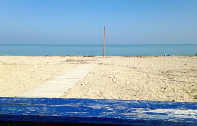 Scenic view of beach against clear blue sky