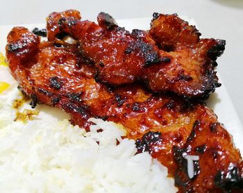 High angle view of food in plate