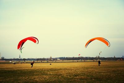 Hot air balloons flying in sky