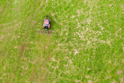 High angle view of people on grassy field