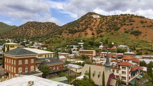 High angle view of townscape against sky