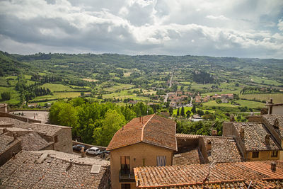 High angle view of townscape against sky