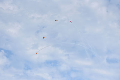 Low angle view of birds flying in sky