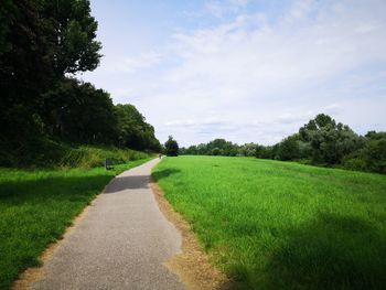 Road amidst green landscape against sky