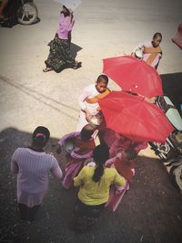 High angle view of men on floor