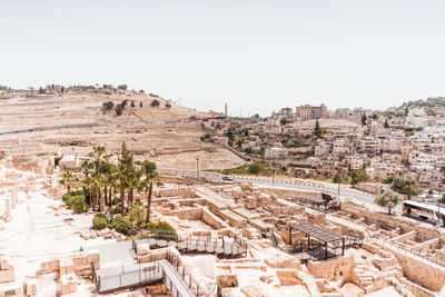 High angle view of buildings in city