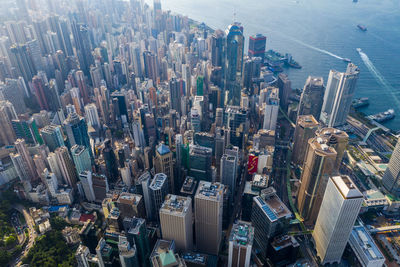 High angle view of modern buildings in city