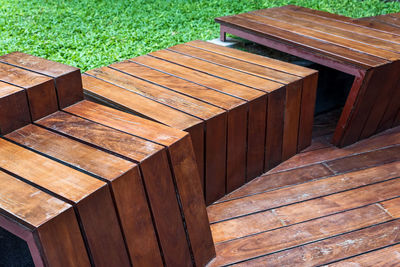 High angle view of empty bench