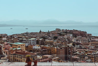 High angle view of buildings in city