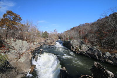 Scenic view of waterfall against sky