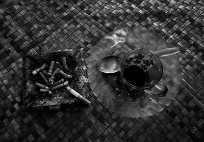 High angle view of cigarette on table