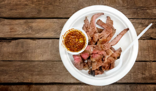 High angle view of food in bowl on table