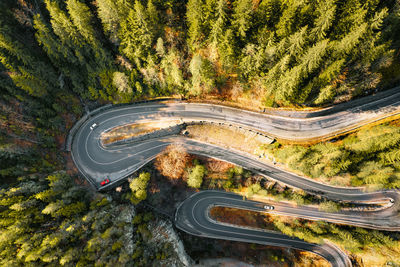 High angle view of winding road in mountains