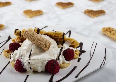 Close-up of sweet food in plate on table