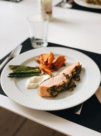 High angle view of food in plate on table