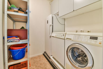 High angle view of washing in bathroom