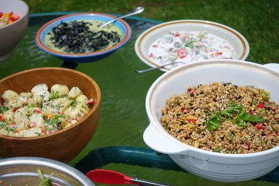 High angle view of food on table