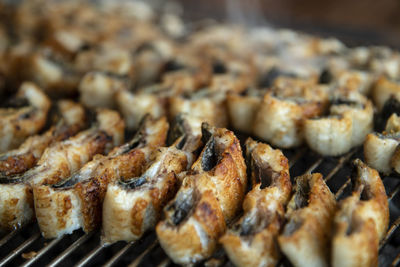 Close-up of meat on barbecue grill