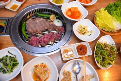 High angle view of food on table