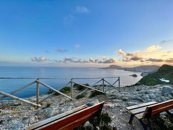 Bridge over sea against sky during sunset