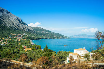 Scenic view of sea against blue sky