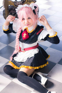 High angle view of happy girl and woman