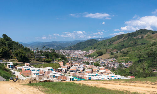 High angle view of townscape against sky