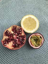 High angle view of breakfast served on table