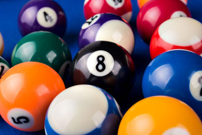 High angle view of multi colored balls on table