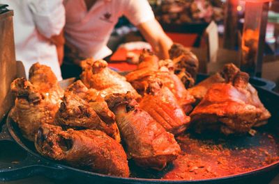 Close-up of meat on barbecue grill