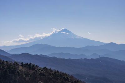 Scenic view of mountains against clear sky