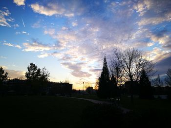 Silhouette trees against sky at sunset