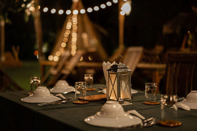 Close-up of place setting on table