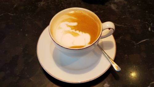 High angle view of coffee on table