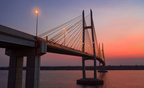 View of suspension bridge at sunset