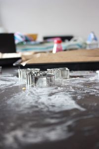 Close-up of drinking glasses on table