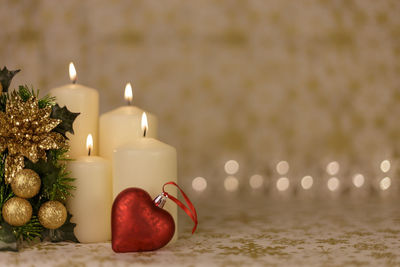 Close-up of christmas lights on table