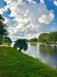 Scenic view of lake against sky